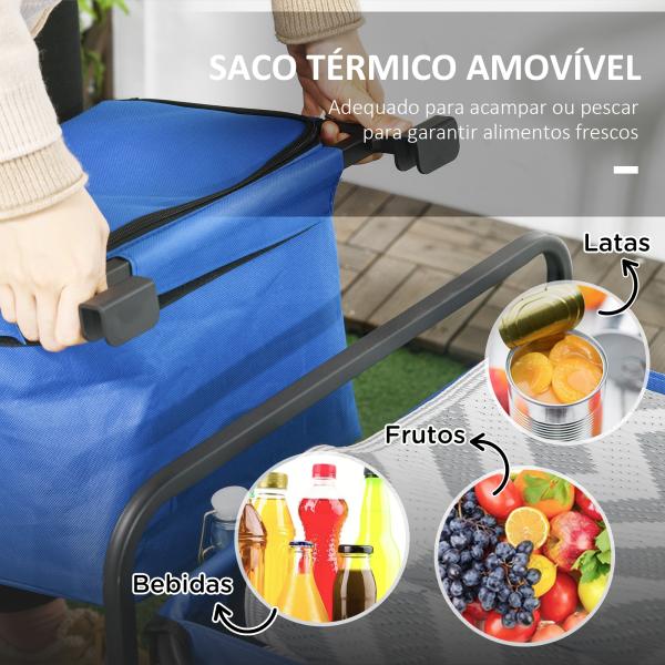 Carrinho de Transporte Dobrável com Bolsa Térmica Removível Capacidade 100 kg para Campismo Praia 113x57x77 - 100 cm Azul