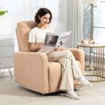 Poltrona Relax Reclinável Manual Poltrona Relax de Borreguito com Função de Baloiço 360° Reclinável até 135º 76x94x100 cm Marrom Claro