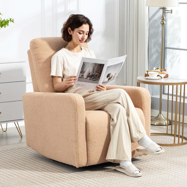 Poltrona Relax Reclinável Manual Poltrona Relax de Borreguito com Função de Baloiço 360° Reclinável até 135º 76x94x100 cm Marrom Claro