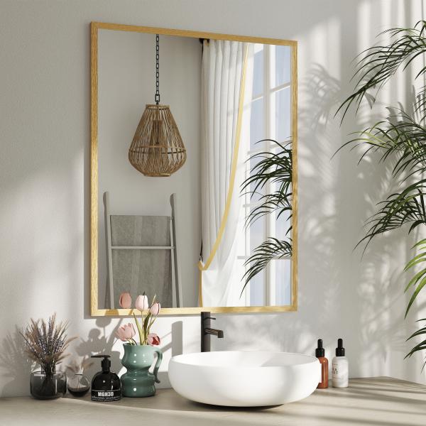Espelho de Casa de Banho 70x90 cm Espelho de Parede Decorativo para Sala Entrada Corredor Horizontal ou Vertical Madeira