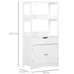 Armário para Banheiro com 3 Prateleiras Gaveta e 2 Portas Móvel de Armazenamento para Cozinha, Sala de estar Dormitório 60x33x122,5cm Branco