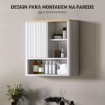 Armário de Parede para Casa de Banho com Porta Deslizante 5 Compartimentos e Prateleiras Ajustáveis 60x20x62 cm Branco