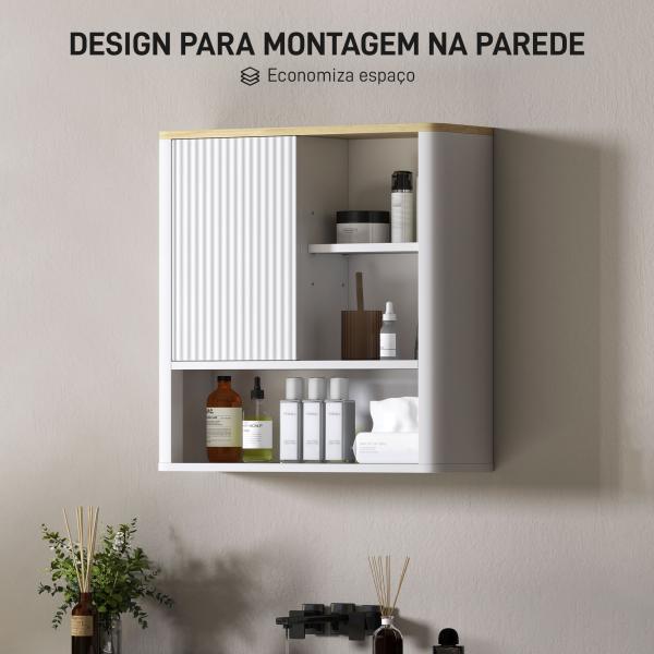 Armário de Parede para Casa de Banho com Porta Deslizante 5 Compartimentos e Prateleiras Ajustáveis 60x20x62 cm Branco