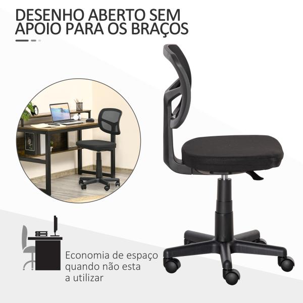 Cadeira de Escritório Operativa Giratória 360° com Altura Ajustável Suporte Lombar 43x48x77,5 - 89,5cm Preto