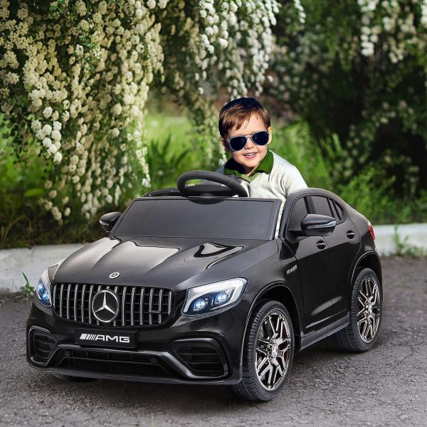 Carro Elétrico Infantil Mercedes AMG 12V com Controle Remoto Música Luzes Abertura da Porta Passeio para Crianças 3 - 5 Anos Preto 115x70x55 cm