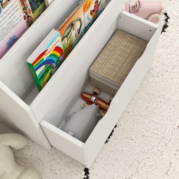 Estante de Brinquedos com 3 Compartimentos Gaveta com Rodas para Quarto Sala de Jogos 62,5x30x70 cm Branco