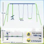 Conjunto de Baloiços de Jardim com Altura Ajustável Baloiços para Crianças com Baloiço Duplo 280x140x178 cm Verde