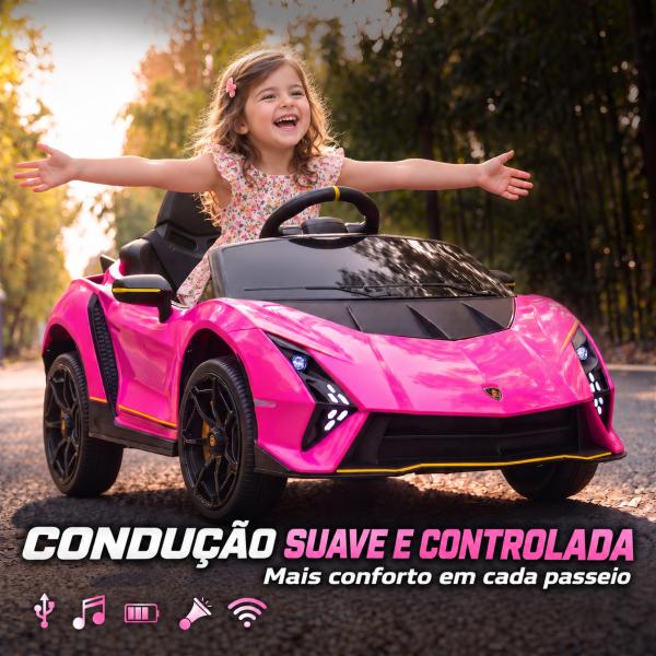Carro Elétrico para Crianças Lamborghini 12V Controlo Remoto Faróis Buzina Arranque Lento e Música MP3 114,5x64x45,5 cm Rosa