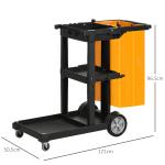 Carro de Limpeza com Bolsa Carrinho de Limpeza com Rodas e 3 Prateleiras 121x50,5x96,5 cm Preto e Amarelo