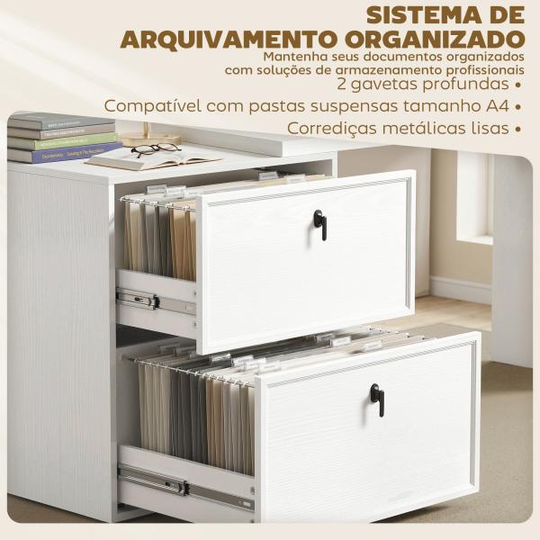 Secretária Reversível em Forma de L com 2 Gavetões Arquivadores Design Moderno para Espaços Pequenos Escritório Branco