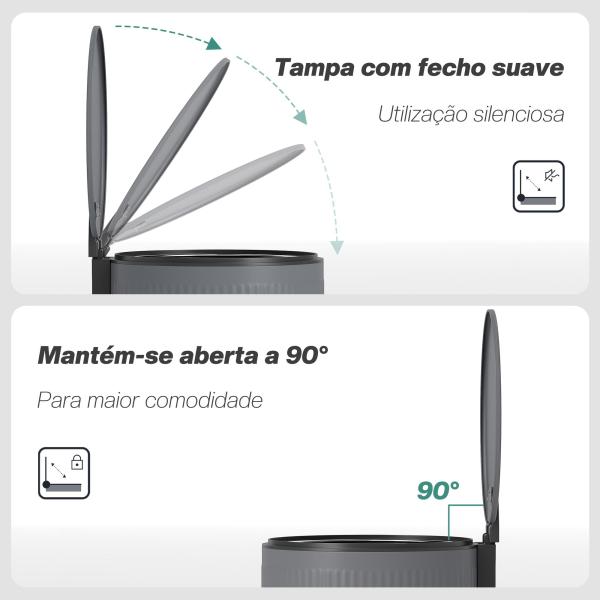 Balde do Lixo para Cozinha com Pedal 30L Cubo de Lixo Metálico com Tampa de Fecho Suave e Balde Removível 36x30x60,5 cm Cinza