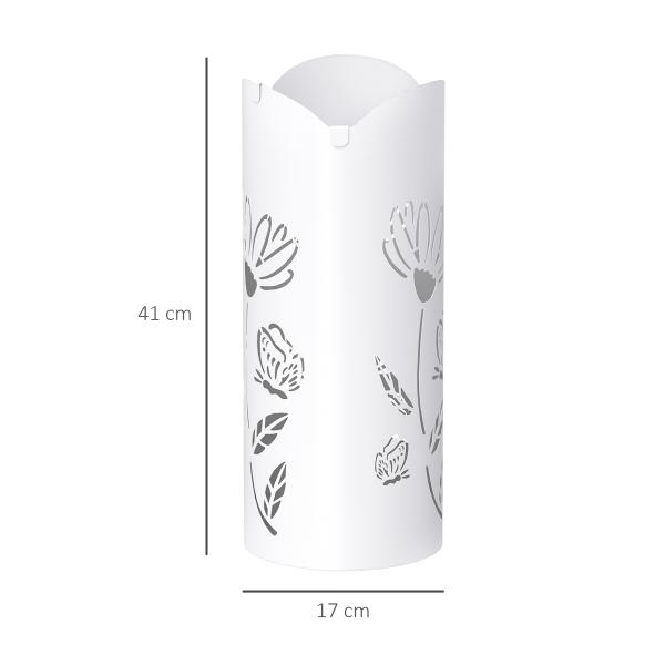 Suporte para Guarda Chuva em Aço com 4 Ganchos Bandeja de Gotejamento Amovível para Entrada ou Escritório Branco 17x17x41 cm