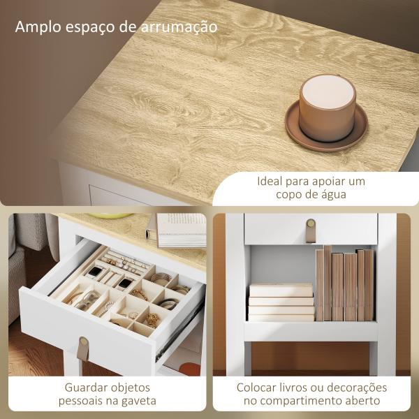 Mesa de Cabeceira Moderna Mesa de Cabeceira com 1 Gaveta Compartimento Aberto Puxador de PU 45x40x55 cm Branco