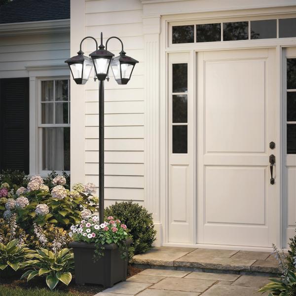 Candeeiro Solar de Jardim com Floreiras 3 Cabeças Impermeável IP44 Ligação/Desligamento Automático e Altura Ajustável 52x52x185 cm Preto