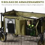 Carrinho Dobrável de com Rodas com Guiador Bancada Dobrável 5 Bolsas de Armazenamento 108x55x93cm Verde Escuro