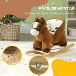 Cavalo Baloiço para Crianças de 18 - 36 Meses com Sons Cinto de Segurança e Base de Madeira Carga 25 kg 68x33x45 cm Marrom