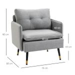 Poltrona Sala de Estar Poltrona Relax com Apoio para os Braços Assento Acolchoado e Pés de Aço 76x68x80 cm Cinza