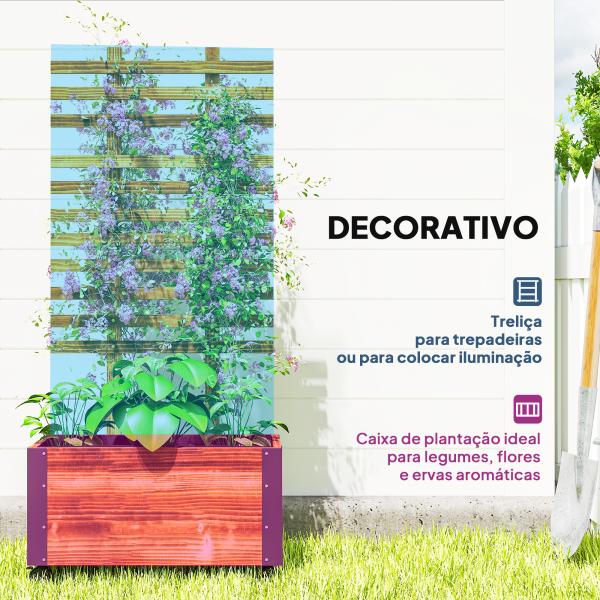 Floreira Exterior de Madeira Floreira com Treliça para Plantas Trepadeiras Tecido não Tecido Rodas 65x31x147 cm Madeira