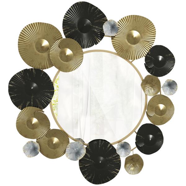 Espelho Decorativo de Parede Metálico para Sala Quarto Corredor 84x84 cm Dourado e Preto