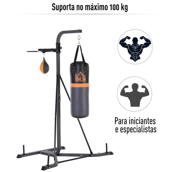 Saco de Boxe Suspenso com Suporte Bola de Velocidade Ajustável em Altura de 167 - 187cm e Inflador para Treinamento Fitness em Casa Ginásio 115×157×221 cm Preto e Cinza