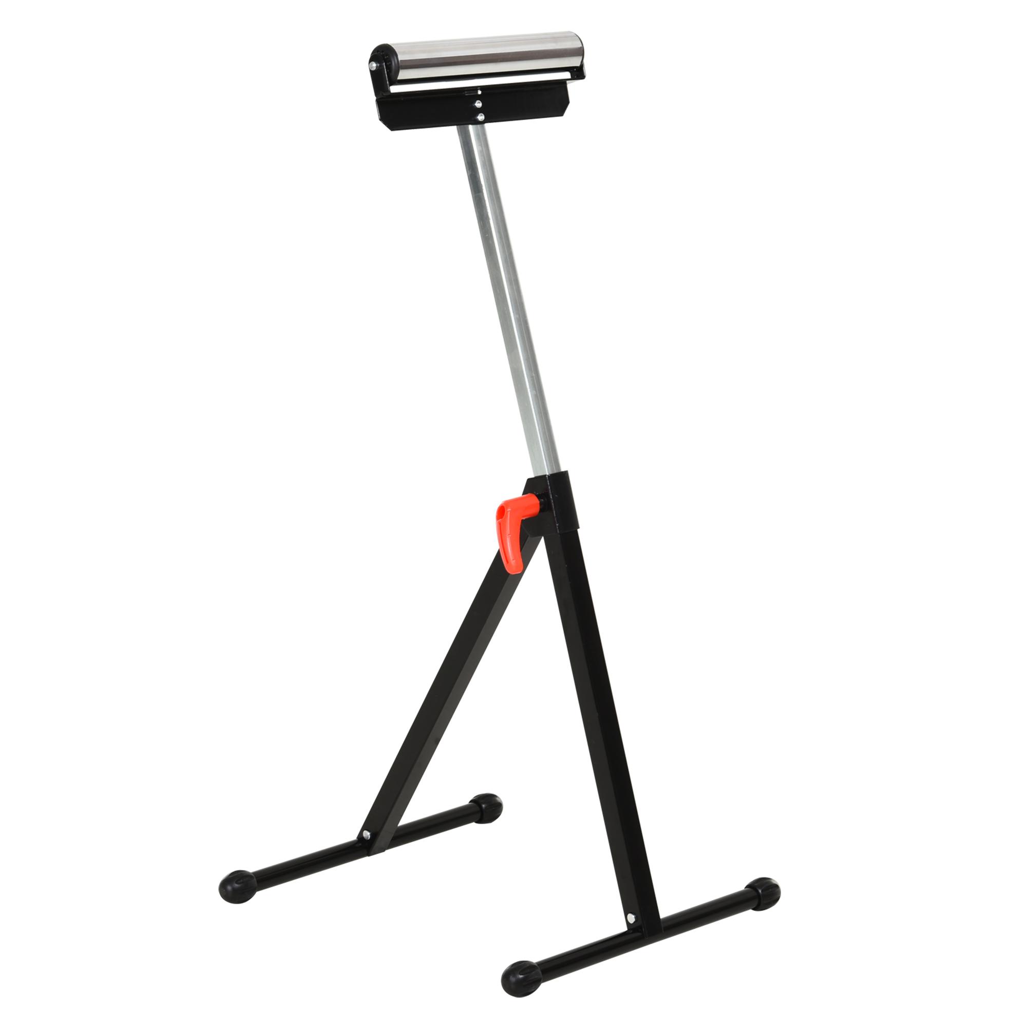 Cavalete Telescópico com Rolo Dobrável e Altura Ajustável entre 68 - 110cm com Manivela de Bloqueio Carga Máx. 60/90kg Preto e Prata