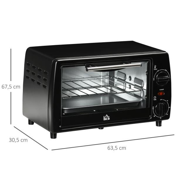 Mini Forno Elétrico 10 Litros 750W com Temperatura até 230°C Temporizador 60 Minutos Bandeja e Grade 36,5x26x22cm Preto