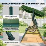 Baloiço de Jardim de 2 - 3 Lugares com Almofada Toldo Ajustável Terraço Patio Capacidade 240kg 170x110x153cm Verde e Branco