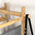 Cabide de Pé de Bambu com 2 Prateleiras 2 Ganchos 5 Barras e Estrutura de Aço 46x28,5x153,5 cm Madeira e Preto
