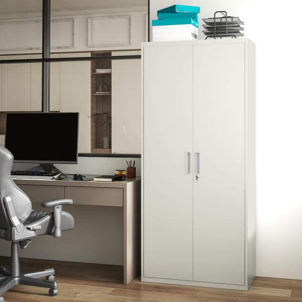 Armário para Arquivos de 5 Níveis com Chaves Prateleiras Ajustáveis Armário de Arquivos Metálico 80x40x180 cm Branco