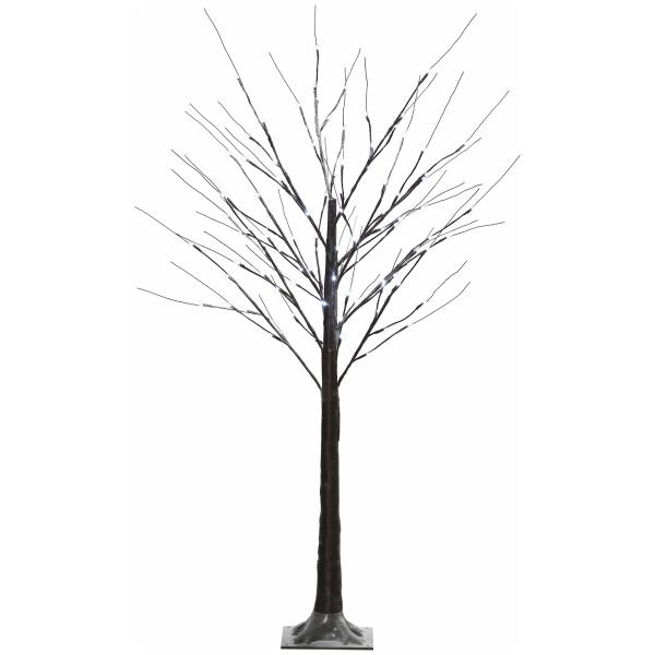 Árvore de Vidoeiro Artificial 150 cm com 96 LEDs Branco Frio, Neve Artificial, Base Metálica e Decoração de Natal Castanha