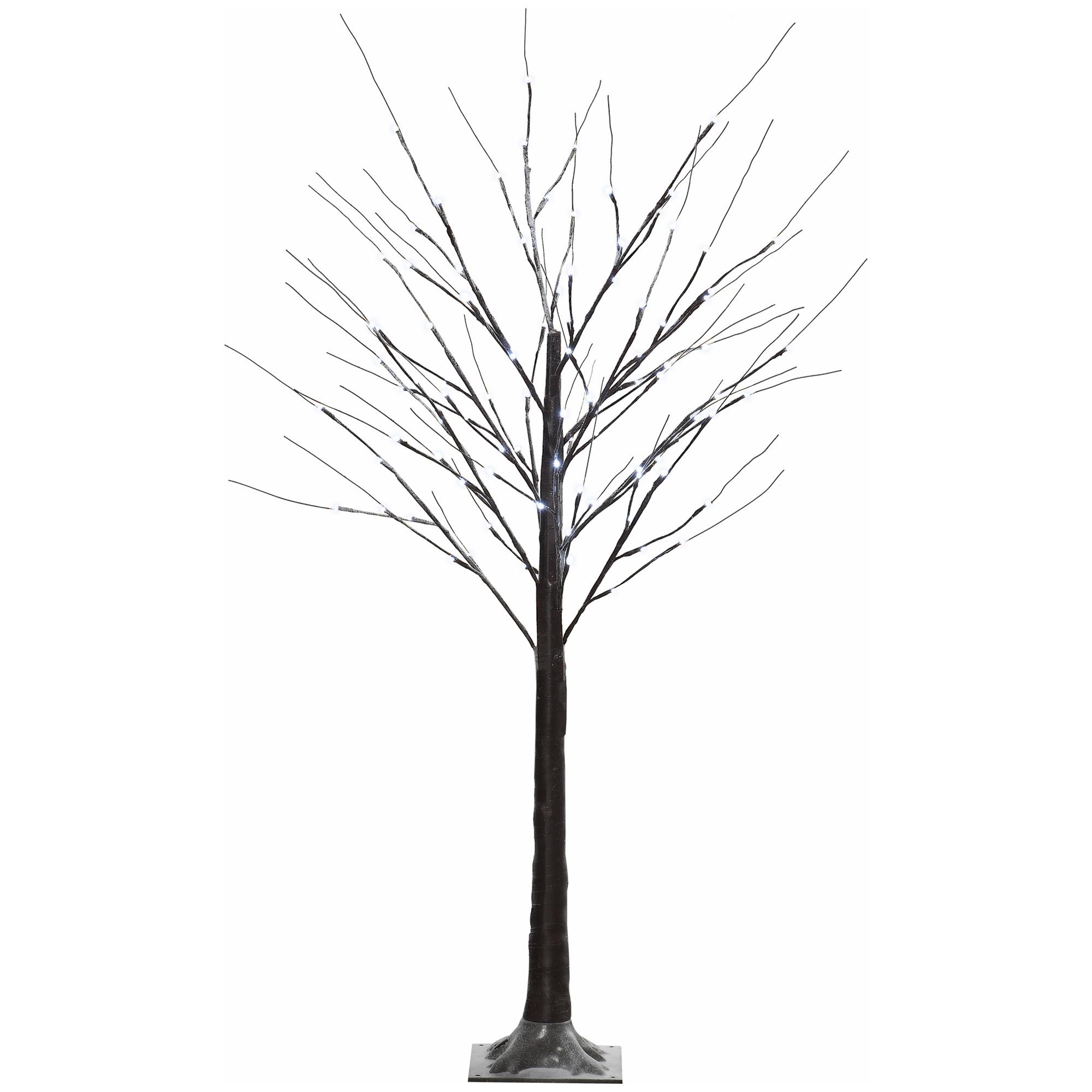 Árvore de Vidoeiro Artificial 150 cm com 96 LEDs Branco Frio, Neve Artificial, Base Metálica e Decoração de Natal Castanha