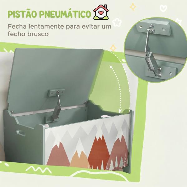 Baú de Brinquedos Organizador de Brinquedos para Crianças de 3 a 8 Anos com Estampado em Animaos 60x37x39 cm Verde