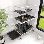 Gaiola para Roedores 80x52x128 cm Casa de 4 Alturas com Rampas Suspensa Rede Bandeja Removível Rodas Cinza Prateado