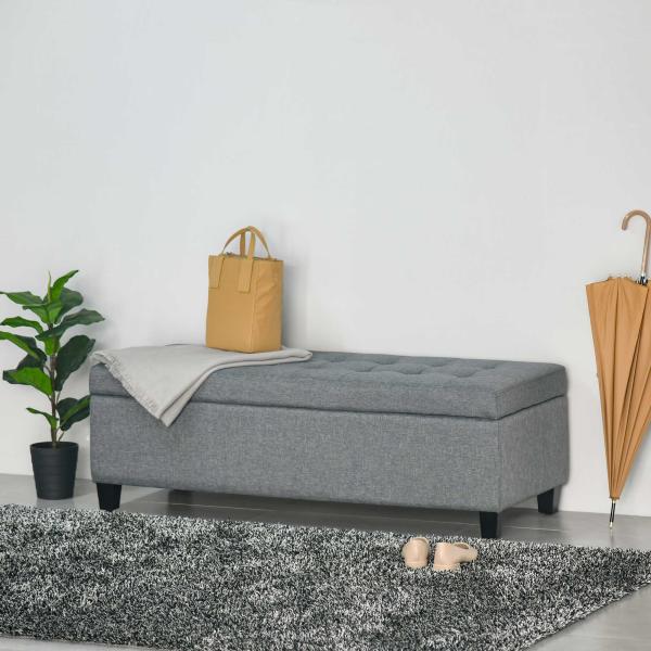 Banco de Armazenamento Acolchoado Banco Estofado em Linho Tampa com Abertura 125x49x41,5 cm Cinza