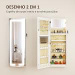 Espelho Joalheiro de Parede com Luzes LED e Fechadura para Pendurar na Parede ou na Porta 37x10,5x108 cm Branco