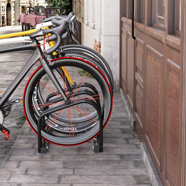 Estacionamento para 3 Bicicletas Suporte de Aço para Estacionar Bicicletas no Chão para Interior e Exterior 76x33x27 cm Preto