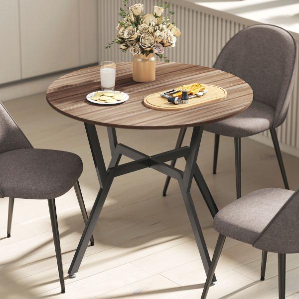 Mesa de Cozinha Redonda Mesa de Jantar Estilo Industrial com Bancada de Madeira e Estrutura de Aço Ø90x76 cm Marrom e Preto
