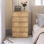 Cómoda de 5 Gavetas para Quarto Moderna Design sem Puxadores para Sala de Jantar Entrada 60x39x100 cm Madeira Natural