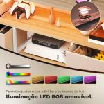 Móvel de TV com Luz LED Tomadas Portas USB 4 Gavetas de Tecido para Televisão até 50 Polegadas 120x30x67,5 cm Bege e Madeira