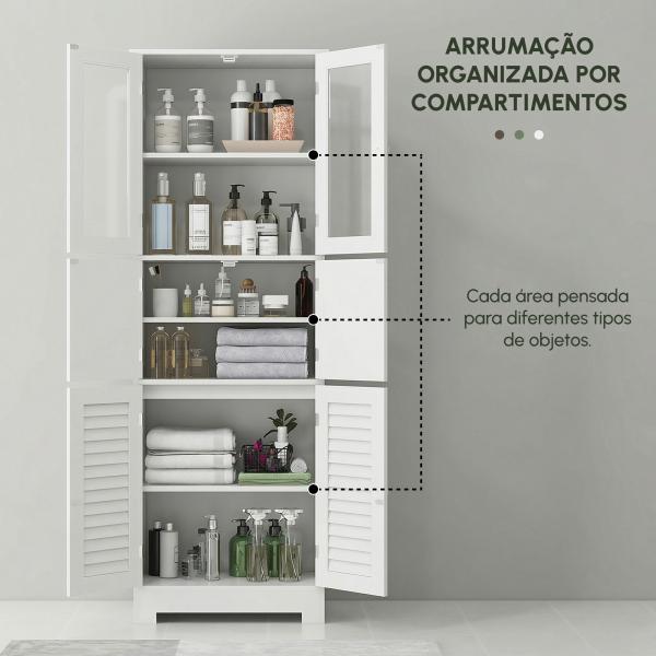 Armário Casa de Banho Coluna Casa de Banho com 6 Portas Prateleiras Ajustáveis Anti - tombo 60x30x170,5 cm Branco