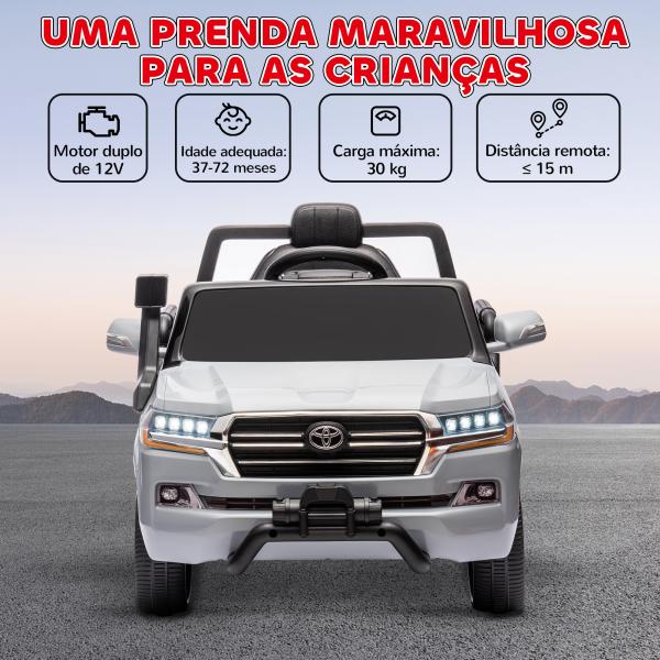 Carro Elétrico para Crianças Toyota Land Cruiser 12V com Faróis Buzina Arranque Lento e Música MP3 107x65x55,5 cm Cinza