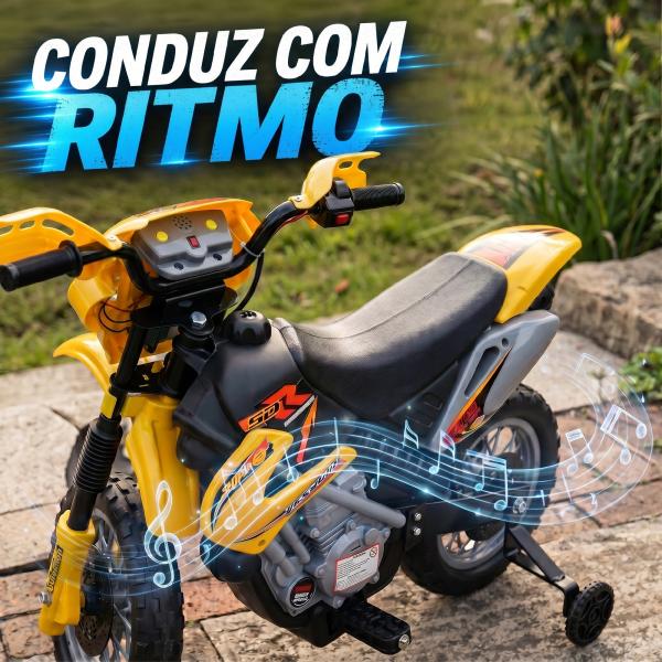 Mota Elétrica para Crianças 6V com Luzes e Música para Idades 3 - 6 Anos Amarelo