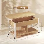 Mesa de Centro Elevatória com Rodas Compartimento Oculto e Prateleiras Abertas 105x50x67 cm Madeira e Branco
