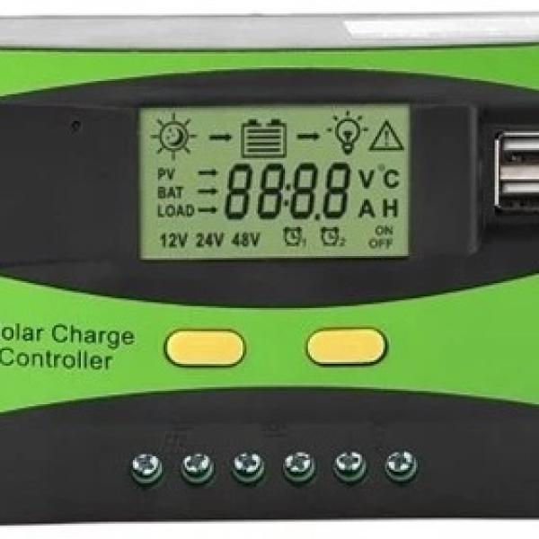 Controlador de Carga LCD 12/24V 40A USB PWM p/ Painel Fotovoltaico