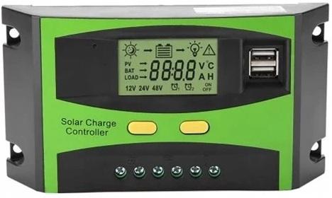 Controlador de Carga LCD 12/24V 40A USB PWM p/ Painel Fotovoltaico