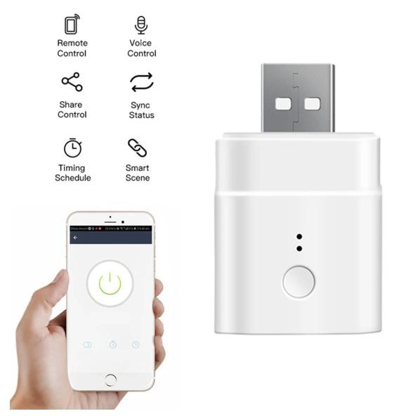 Adaptador USB 5V Inteligente s/ Fios Wi - Fi - Sonoff Micro