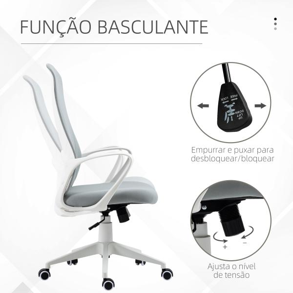 Cadeira de Escritório Ergonómica com Altura Ajustável Função de Inclinação e Encosto Alto 62x56x110 - 119,5 cm Cinza