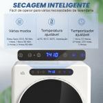 Máquina de Secar 3 KG 1000W Função Antirrugas Função Esterilizar Temporizador Ecrã LED Tátil Tambor Aço Inoxidável 49x43x61 cm Branco