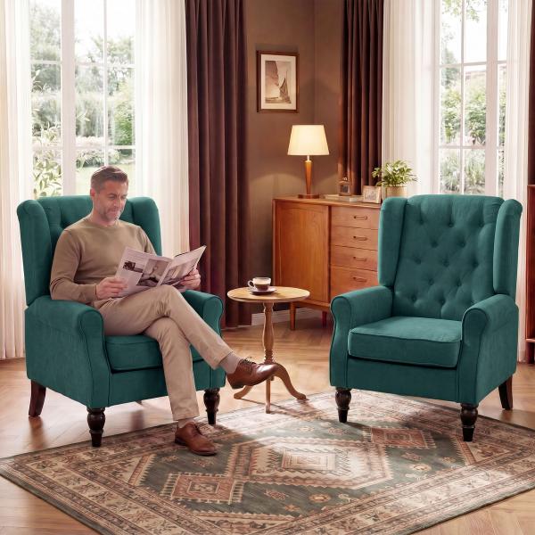 Poltrona com Braços e Pés de Madeira, até 160 kg, para Quarto, Escritório ou Sala de Estar, 74x86x102 cm, Verde