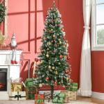 Árvore de Natal Artificial Nevada 180 cm com 508 Ramos 49 Pinhas Base Dobrável e Suporte de Aço Ø73x180 cm Verde e Branco